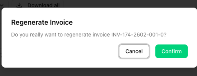 Regenerate Invoice dialog